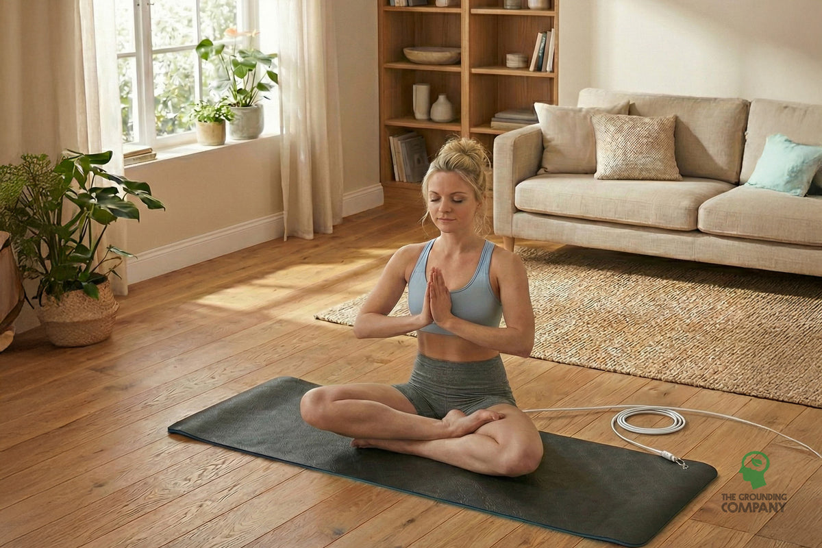 Grounding Yoga & Fitness Mat utilisé pendant une méditation assise, cordon branché