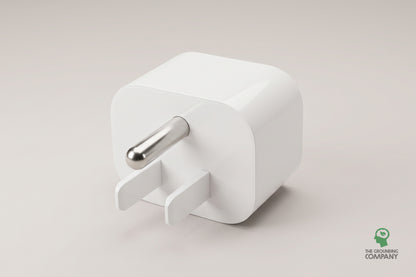 USA earth adapter, front view showing grounding pin and prongs