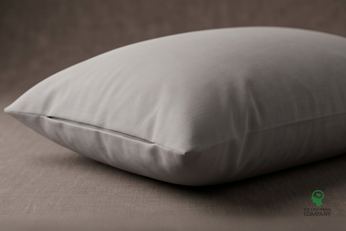 Close-up of the pillowcase's closed end seam on a filled pillow