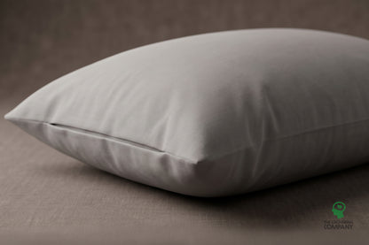 Close-up of the pillowcase's closed end seam on a filled pillow